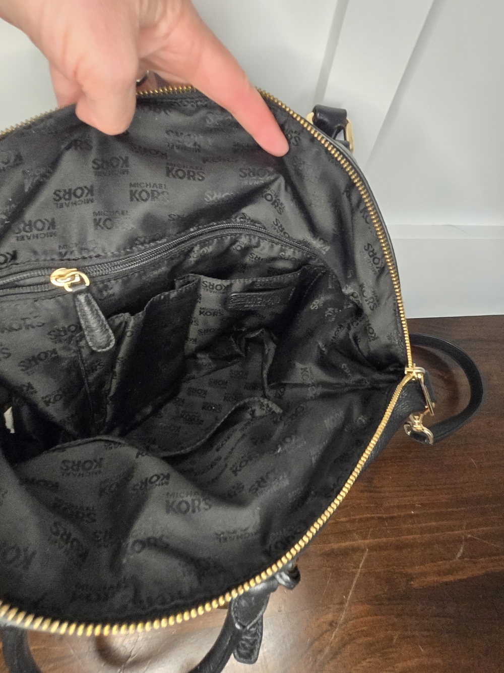 Michael Kors Black Leather Satchel with Gold Hardware - Picture 9 of 11